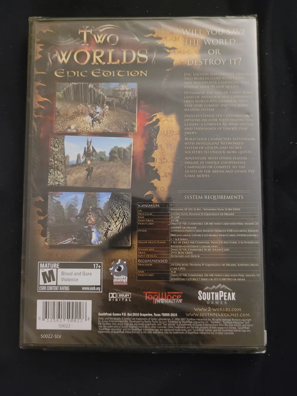 Two Worlds Epic Edition PC DVD — , Black & Gold Cover